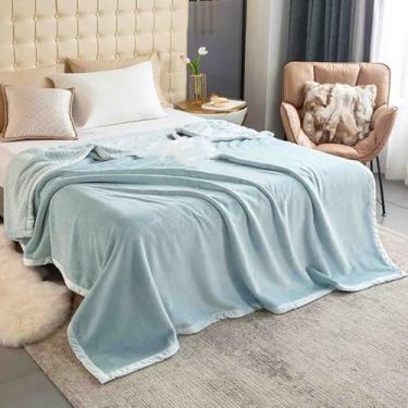 Imagem de Cobertor de lã com peso e mantas fofas femininas masculinas para cama sofá adulto longo duplo macio respirável confortável lavável na máquina para primavera outono inverno (verde, 200 x 230 cm)