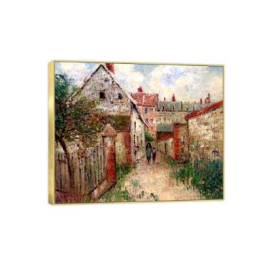 Imagem de Imagem de paisagem famosa de parede - impressões em tela - Rua da vila - Pintura com moldura dourada para sala de estar banheiro decoração de casa 30 x 35 cm 12 x 13 polegadas