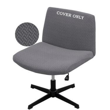 Imagem de VZLQZJMKY Capa de cadeira de vaidade cruzada à prova d'água e elástica sem braço, capa para cadeira sem braços, capas de cadeira de escritório (cinza, apenas a capa, sem cadeira)