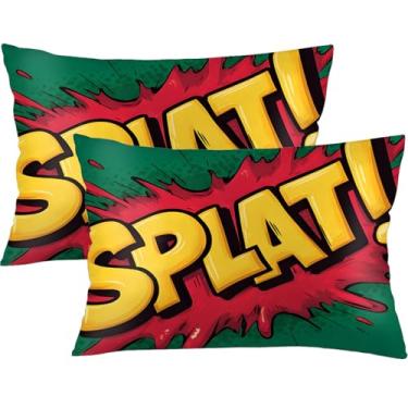 Imagem de Conjunto de 2 fronhas de cama estilo cômico, tamanho padrão, 50 x 66 cm, estampa dupla face com zíper oculto, design de arte pop vibrante para decoração de quarto de meninos e meninas