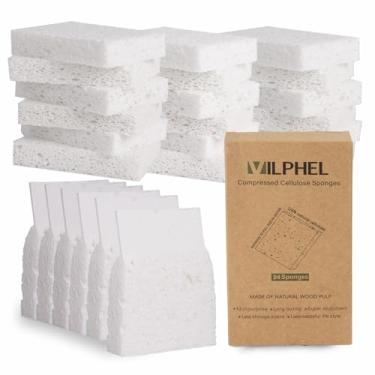 Imagem de Vilphel Esponjas de cozinha brancas à base de plantas, 24 unidades, celulose desidratada, orgânica natural, antiarranhões, base biológica reciclada, para pratos e bancadas, limpeza doméstica