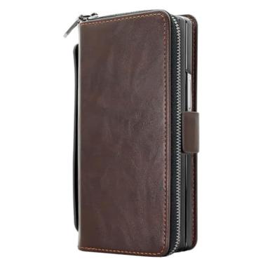 Imagem de LTLMYDAM Capa de couro para Samsung Galaxy Z Fold 7, protetor de tela galvanizado, capa vintage, capa flip de grande capacidade, marrom, dobra 7