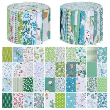 Imagem de WEBEEDY 80 tiras de tecido de rolo de geleia de algodão para acolchoamento, artesanato, costura, estampas florais verdes macias para acolchoar, tiras de pré-cortes para artesanato faça você mesmo, 40