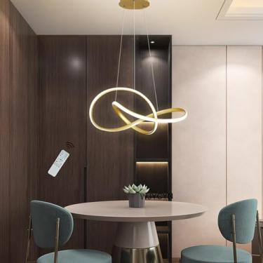 Imagem de Luminária de mesa de jantar regulável com 3 anéis de LED dourado, design moderno para sala de jantar e sala de estar, Ø80cm 88W com controle remoto, lustre de mesa de jantar com altura ajust