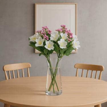 Imagem de Buquê Artificial de Flores Brancas e Rosa, 29cm de Altura, Arranjo Decorativo com Flores de Seda e Folhagem Verde para Mesa e Decoração de Interiores