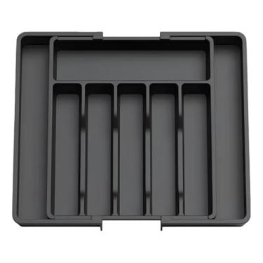 Imagem de Organizador de Talheres para Gaveta Extensível com 4 Compartimentos – Resistente, Ajustável e Antibagunça para Cozinha – Cor Preto
