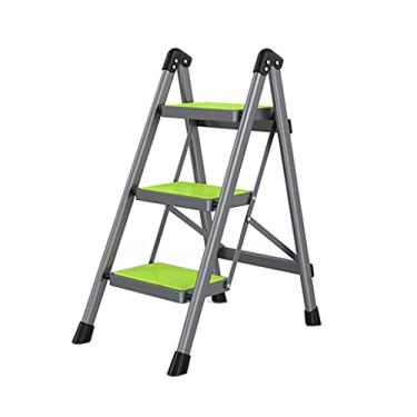 Imagem de Escadas dobráveis com 3 degraus Escada dobrável Escada de metal com pedal antiderrapante tipo X Escada portátil de segurança escada pequena para casa escada resistente (cor: laranja) (verde)