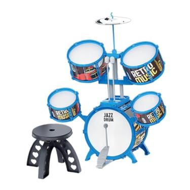 Imagem de Generic Conjunto de bateria infantil, brinquedo educativo para o dia crianças, PVC, inclui baquetas, banco, brinquedo musical para concerto, atividades de, Borda Azul