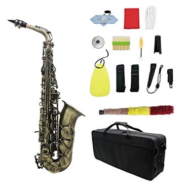 Imagem de Saxofone profissional de cobre antigo alto EB cotovelo saxofone abalone shell botão latão sax iniciante kit