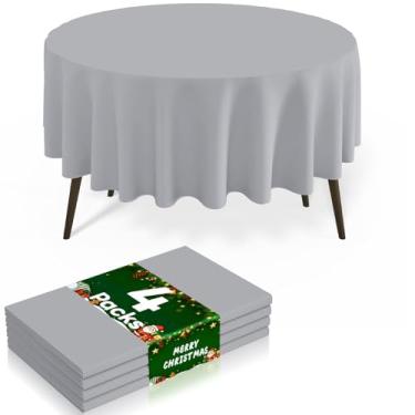 Imagem de misaya 4 pacotes de toalhas de mesa descartáveis de plástico, toalha de mesa redonda impermeável de 213 cm, à prova de vazamento e capas de mesa decorativas resistentes para piquenique, festa e