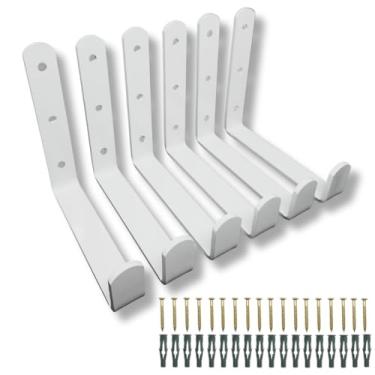 Imagem de 6 Suportes Design Multiuso Gancho De Parede Aço Reforçado Escada Bicicleta Mangueira (Branco)