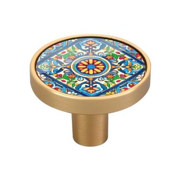 Imagem de Blueangle Pacote com 4 puxadores de armário de cerâmica mexicana 3,5 cm Puxadores redondos de gaveta para cômoda e armários de cozinha (525)