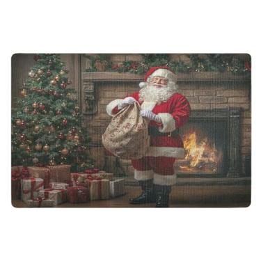 Imagem de SEHANY Tapete de porta de inverno Papai Noel Natal para todos os climas, impermeável, secagem rápida, bem-vindo, tapete de entrada antiderrapante, tapete decorativo de poliéster para entrada, varanda