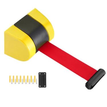 Imagem de HGTRH Cinto de barreira de fila de montagem na parede, barreira de cinto retrátil com design de fivela de trama simples de plástico de engenharia ABS B 4 furos 2M