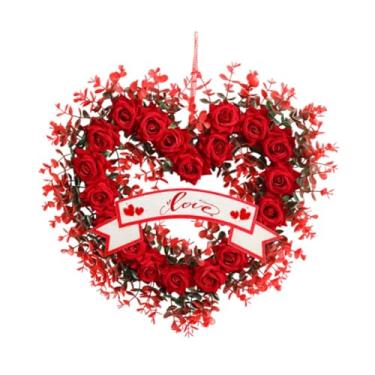 Imagem de oshhni Guirlanda de Dia dos Namorados em Formato de Coração, Guirlanda Romântica de Flores Artificiais, Enfeite para Pendurar e Decorar para as Festas de Fim