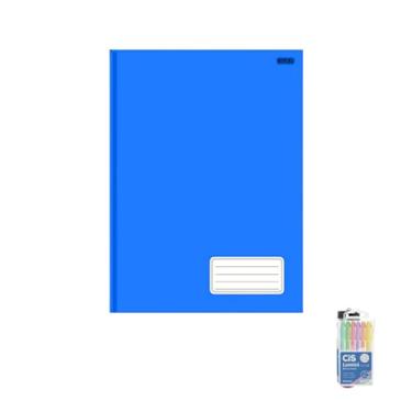Imagem de Kit Caderno Brochurão 1 Matéria Capa Dura 96 Folhas Canetas e Marca Texto