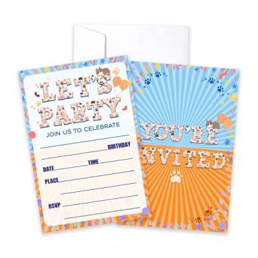 Imagem de CLIRBE Convites de aniversário Let's Party, convites de aniversário convidados de gatos fofos para meninos e meninas, 20 cartões de convites com 20 envelopes, lembrancinhas de artigos de festa -H17