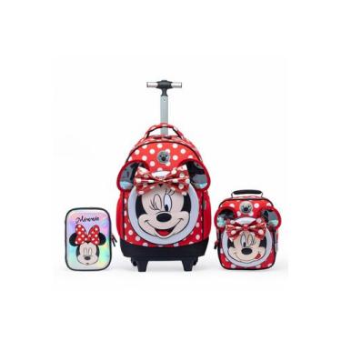 Imagem de Kit Mochila Lancheira Estojo Rodinha Espaçosa Minnie Infantil Escolar 