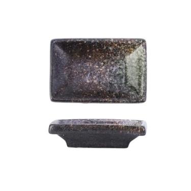 Imagem de prato de lanche Prato de cerâmica para temperos, 4 peças, prato retangular para molho soja, para panelas quentes tigela de sopa(Black and green)