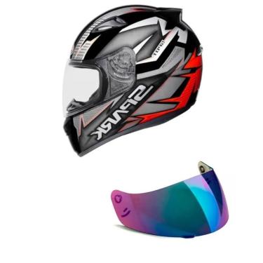 Imagem de Capacete Ebf New Spark Spot Preto e Vermelho Mais Viseira Camaleão Cor:;Tamanho:61;Gênero:Masculino-Masculino