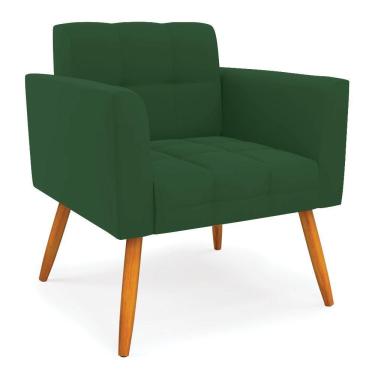 Imagem de Poltrona Elisa Veludo Verde Pés Palito Castanho - D'rossi