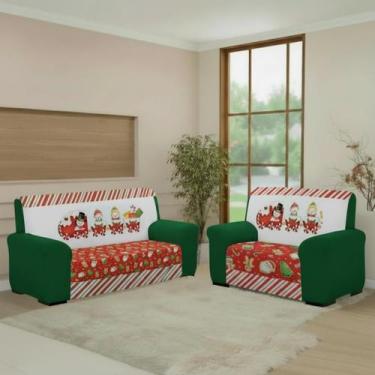 Imagem de Capa de Sofá 3 e 2 Lugares Coladinha Natal Estampada Exclusiva Proteçã