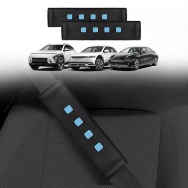 Imagem de BestEvMod Almofadas de cinto de segurança compatíveis com Hyundai Kona & Kona EV e Ioniq 5/6 2021-2025 acessórios, 2 pacotes, ajustador de capa de almofada de cinto de segurança, protetor de ombro e