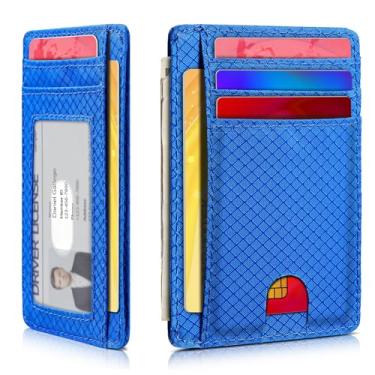 Imagem de Carteira minimalista para homens e mulheres, bolso frontal fino para viagem, bloqueio RFID, carteira de nylon resistente à água para identidade e dinheiro, Azul, Minimalista