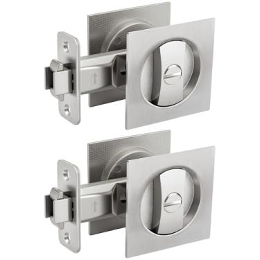 Imagem de goldenwarm Fechadura de porta de bolso, cetim níquel contemporâneo, privacidade, quadrado, porta ferragens, fechadura de bolso prata (pacote com 2)