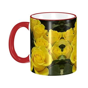 Imagem de Ourdovi Caneca de café expresso de cerâmica Yellow Roses, caneca de cerâmica revestida DIY, para café, sopa, chá, leite, latte, cacau quente, divertido colorido 340 g.