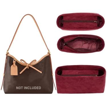 Imagem de OAikor Inserção organizadora de bolsa compatível com organizador de inserção Lv Carryall MM e mais, modelador divisor de bolsa de veludo para bolsas de mão (MM, vermelho-vinho)