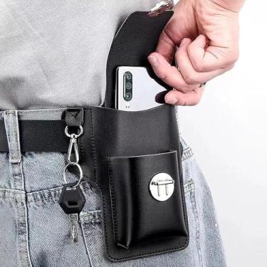 Imagem de 1 bolsa de cintura masculina retrô elegante, bolsa transversal multifuncional, adequada para segurar uma caixa de cigarros e pendurar chaves (marrom, maço de cigarros)