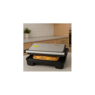 Imagem de Sanduicheira Elétrica Grill 1000W, Inox Escovado, 127V, 27x24x8cm, Plástico ABS e Aço de Carbono