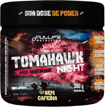 Imagem de Fullife Nutrition, Pré-treino complementado com Tirosina, Taurina, Beta-alanina, L-Arginina e Inositol, Tomahawk Night, Sem Cafeína, Sabor Melancia, Pote, 380 gramas • 25 Doses