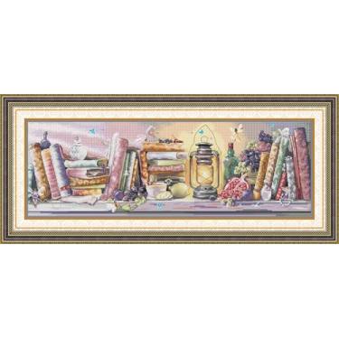 Imagem de CrossNest Kit de ponto cruz contado de 14 quilates para iniciantes, conjunto completo de bordado DIY não impresso com padrão e ferramentas, pano Aida premium e fios (estante de lâmpada de óleo)