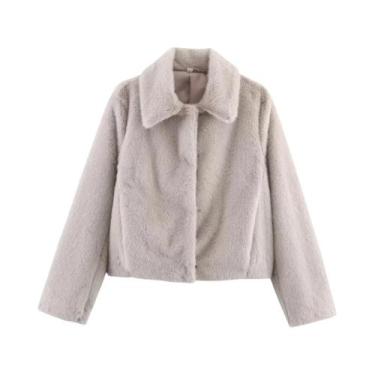 Imagem de Jaqueta Feminina Marrom De Lã Com Botões E Lapela Para Outono/Inverno 