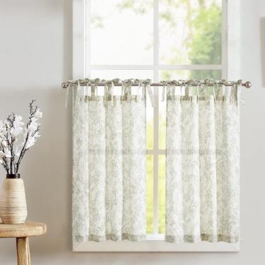 Imagem de Cortinas de cozinha jinchan Linen Floral Print 90x60cm 2 painéis