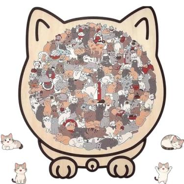 Imagem de Quebra-cabeça de madeira em forma de gato Morandi de 135 peças, quebra-cabeças de gato de madeira para adultos, fofos amantes de animais decorativos com contornos de gatos adoráveis emoldurados