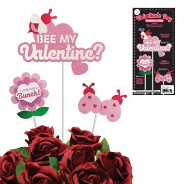 Imagem de LUV Ribbon Glittered 3 peças Be My Valentine Picks, perfeito para decorações, temas de amor, buquês, arranjos florais, topo de bolo, faça você mesmo, projetos de artesanato.