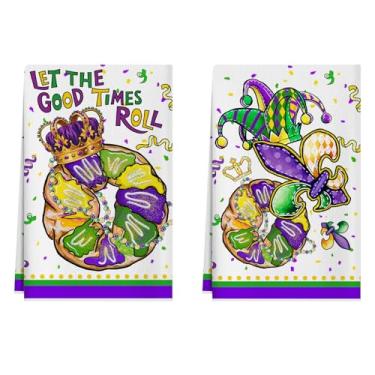 Imagem de XCHI Chapéu de donut Íris Fleur De Lis Beads Toalhas de cozinha de carnaval Toalhas de prato de carnaval 45,7 x 66 centímetros Decorações de cozinha para casa Toalhas de mão Conjunto de 2 panos de