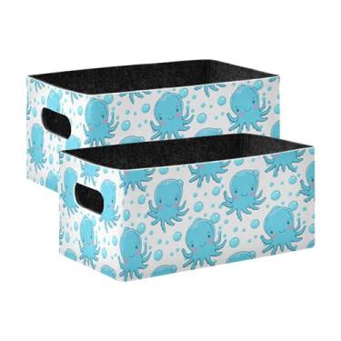 Imagem de Burbuja Caixa de armazenamento dobrável de animais marinhos com alças - Caixa de armazenamento de feltro para organizar brinquedos, livros, maquiagem, panos, meias em prateleira, armário, quarto, 2