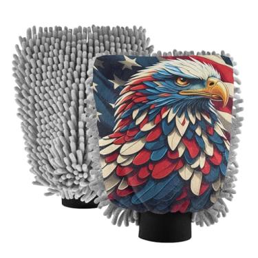 Imagem de STAYTOP Luvas de lavagem de carro American Eagle, 2 peças, luvas de microfibra de chenille, sem arranhões, panos de esponja de lavagem ultra absorventes para carros, limpeza doméstica - M