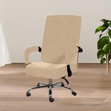 Imagem de Capa de cadeira de computador giratória universal, capa de veludo macio para cadeira de mesa de computador, protetor elástico, protetor à prova de gatos, para escritório em casa - cáqui | G