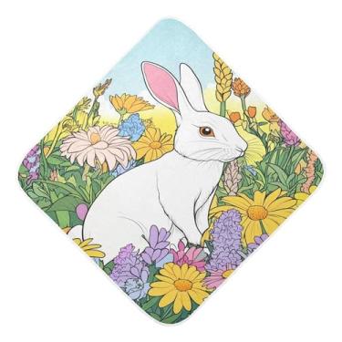 Imagem de Burbuja Toalha de banho de bebê de coelho de desenho animado em flores - Toalha com capuz de musselina macia e absorvente para recém-nascidos, 76 x 76 cm