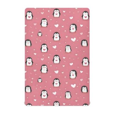 Imagem de CEBUGI Lençol de berço elástico para bebês meninos e meninas, com coração de pinguim, portátil, pacote N Play, lençol com elástico para crianças, material neutro, ultra macio, colchão infantil padrão