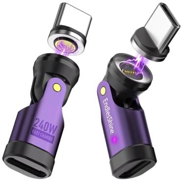 Imagem de EndlesShine Adaptador Magnético Usb C 240 W [Pacote Com 2], Pode Ser Conectado A Um Cabo De Carregamento Em Ângulo Reto, Pontas Conector Giratórias 90/180/360 Graus Para Telefone Samsung Lphone 16/1