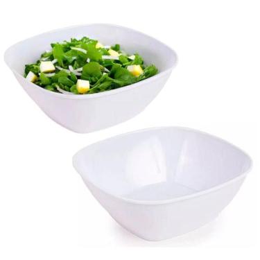 Imagem de Kit 02 Tigela Quadrada Lisa de Melamina Branca Leve Resistente - 2860m