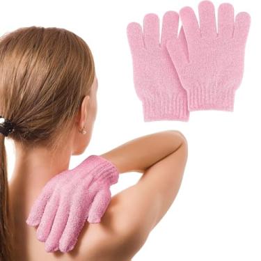Imagem de 2 peças de luva esfoliante esponja de bucha esfoliante corporal limpeza profunda remove a pele morta para mulheres e homens (rosa)