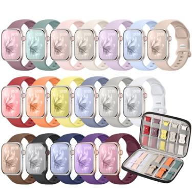 Imagem de Pacote com 18 pulseiras esportivas compatíveis com Apple Watch 40 mm, 41 mm, 42 mm e 38 mm, para mulheres e homens, pulseira macia à prova d'água com organizador iWacth Series 11 10 9 8 7 6 5 4 3 2 1