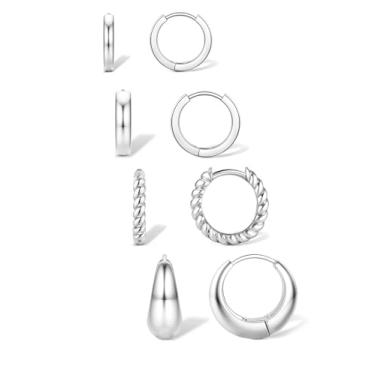 Imagem de Jstyle Brincos pequenos de argola de ouro para mulheres, modernos banhados a ouro 14 K, conjunto de brincos de argola de prata hipoalergênicos, conjuntos de brincos delicados de cartilagem grossa para